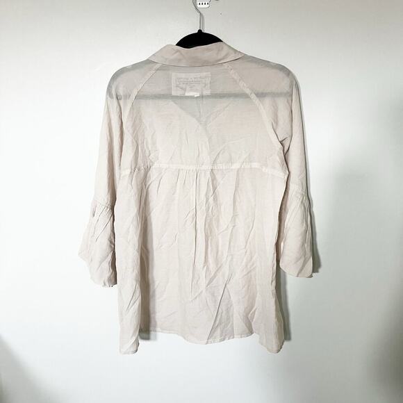 Da-Nang beige bell sleeve cotton button blouse women’s large - Picture 2 of 9